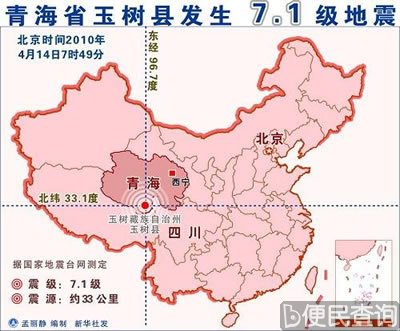 青海省玉树县发生7.1级地震